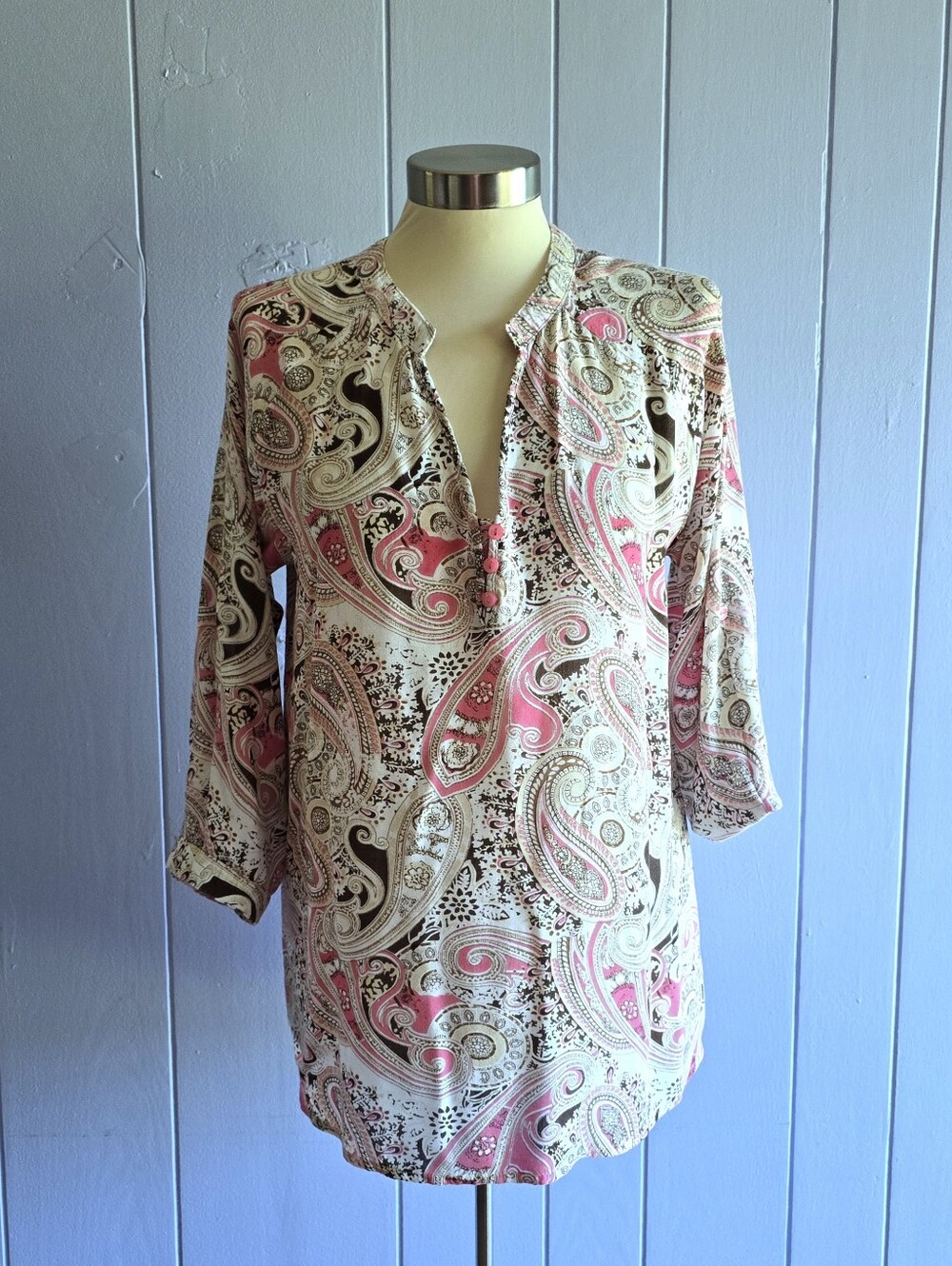 passports Womens Flowy Breathable Top Vibrant Pink Multicolored Size Medium